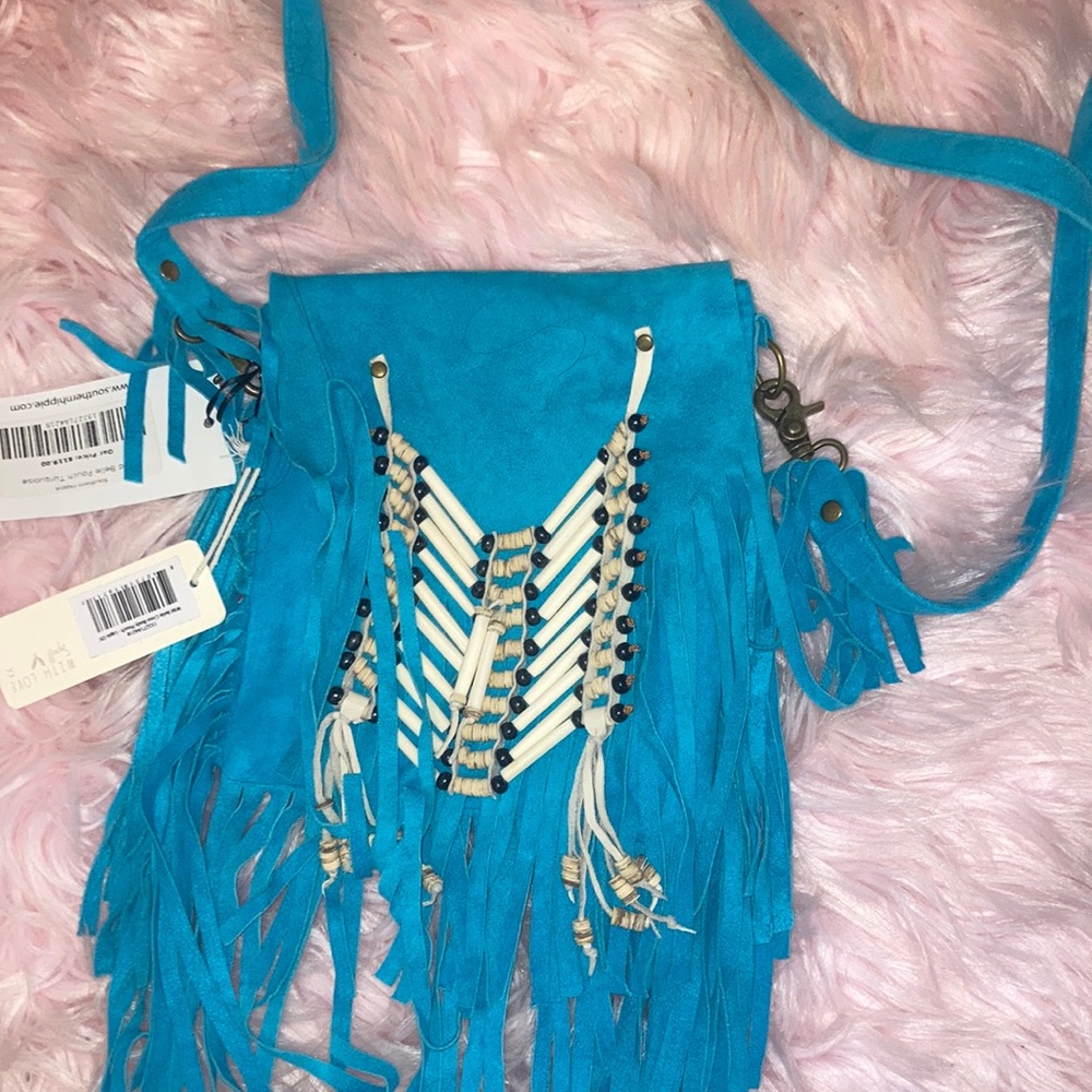 New with tag turquoise southern hippie suede  crossbody ‘wild belle’